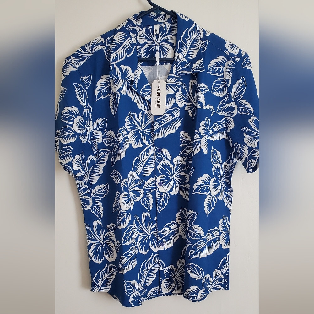 Blue and White Floral Casual Shirt